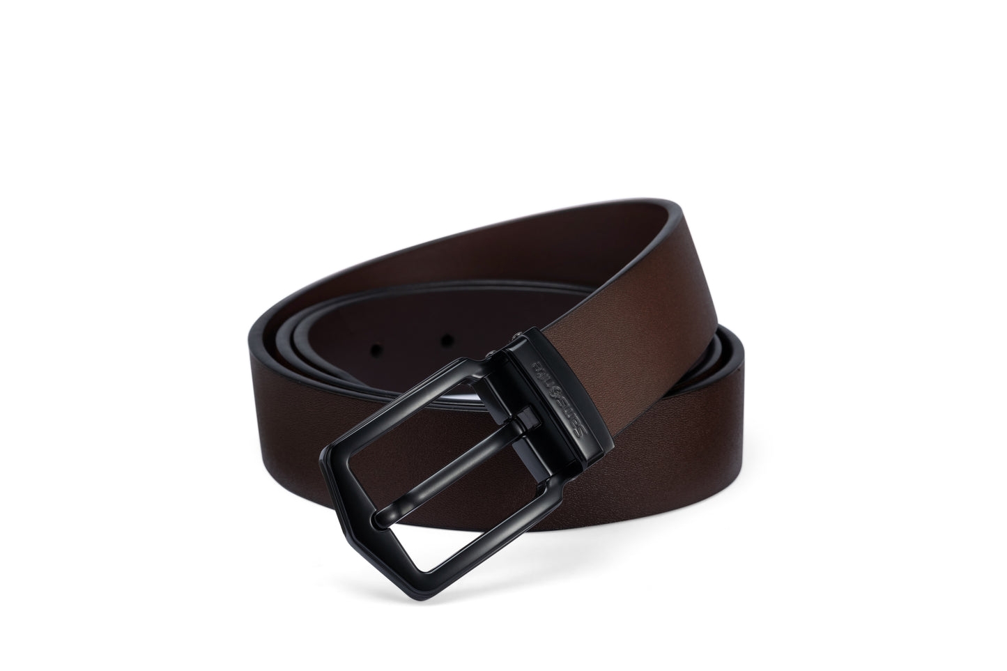 Angled buckle Rolled up view of the AAMIR II BIZPIN PLATE 02 BELT. Shop Now Online.