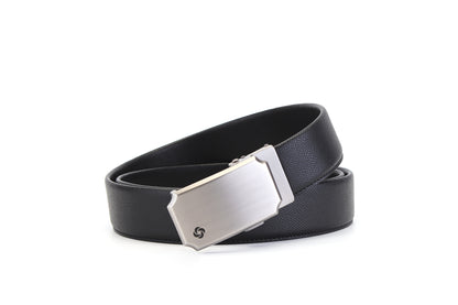 Angled buckle view of the Samsonite AAMIR Basic Auto Belt in Black. Available Now Online.