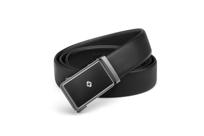 Angled buckle view of the Samsonite AAMIR II Bizplate Al Auto 02 Leather Black Belt. Find Online Today