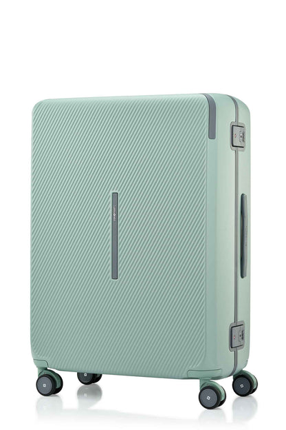 Angled view of the Evox Spinner Large luggage in Mint. Shop the Collection Online.