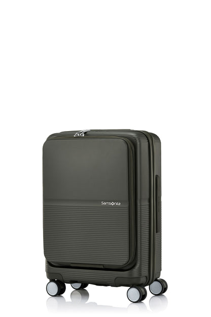 Angled view of the Samsonite Flatform Spinner Cabin in Dark Moss. Shop the Latest Online