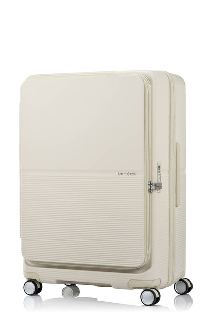 Angled view of the Samsonite Flatform Spinner Large in Ivory. Shop the Latest Online