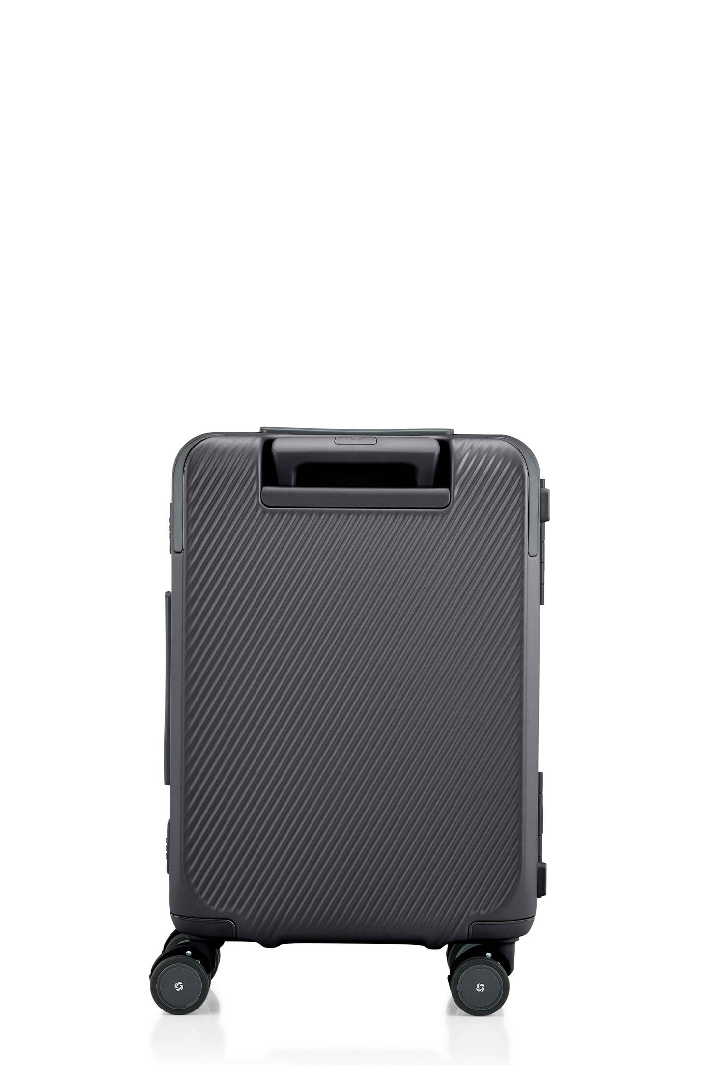 Back view of the Evox Spinner Cabin luggage in Graphite. Shop the Collection Online.