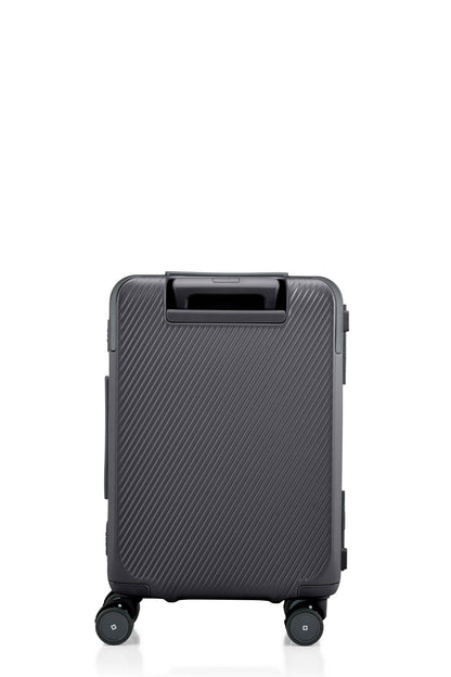Back view of the Evox Spinner Cabin luggage in Graphite. Shop the Collection Online.