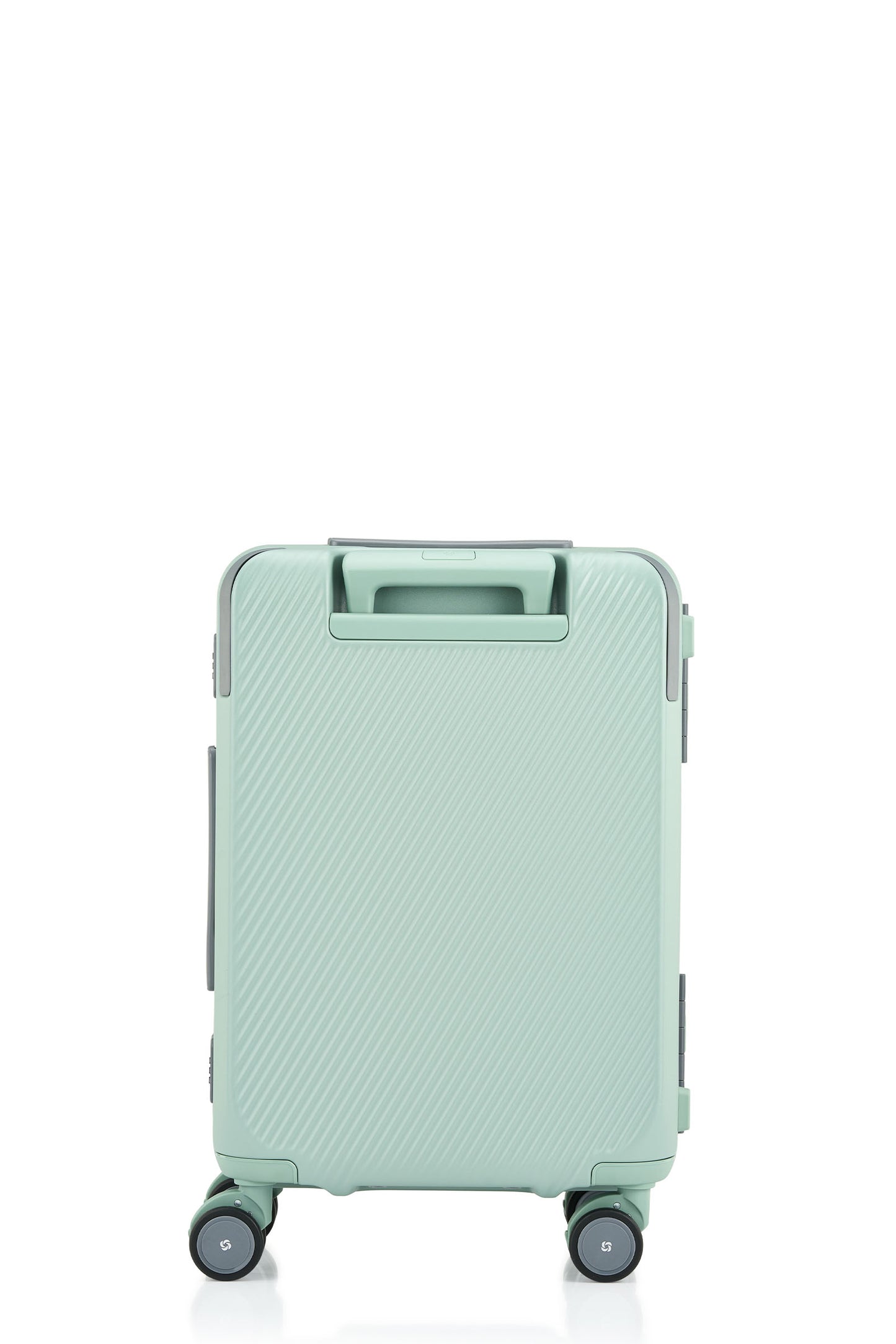 Back view of the Evox Spinner Cabin luggage in Mint. Shop the Collection Online.