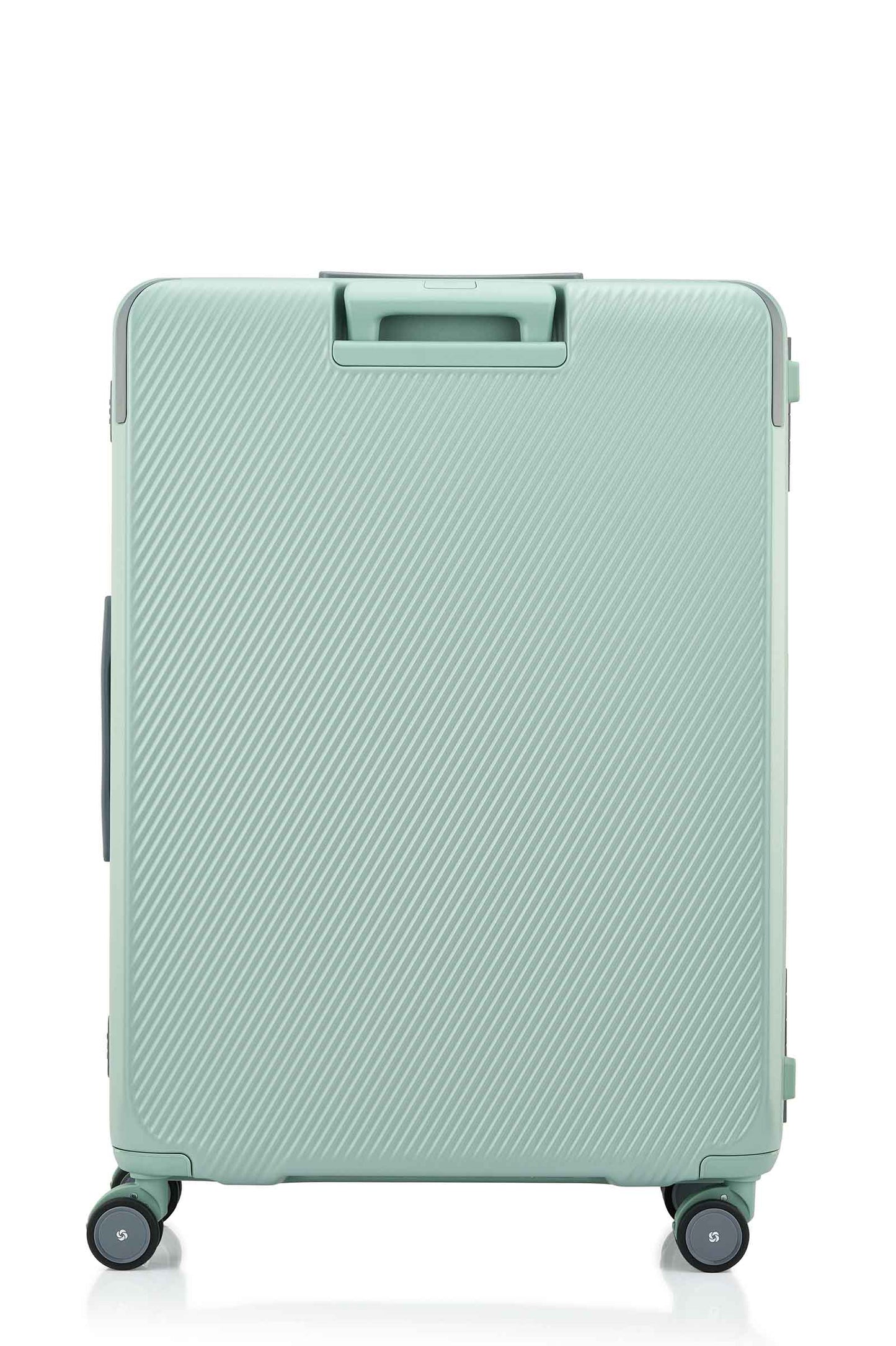 Back view of the Evox Spinner Large luggage in Mint. Shop the Collection Online.