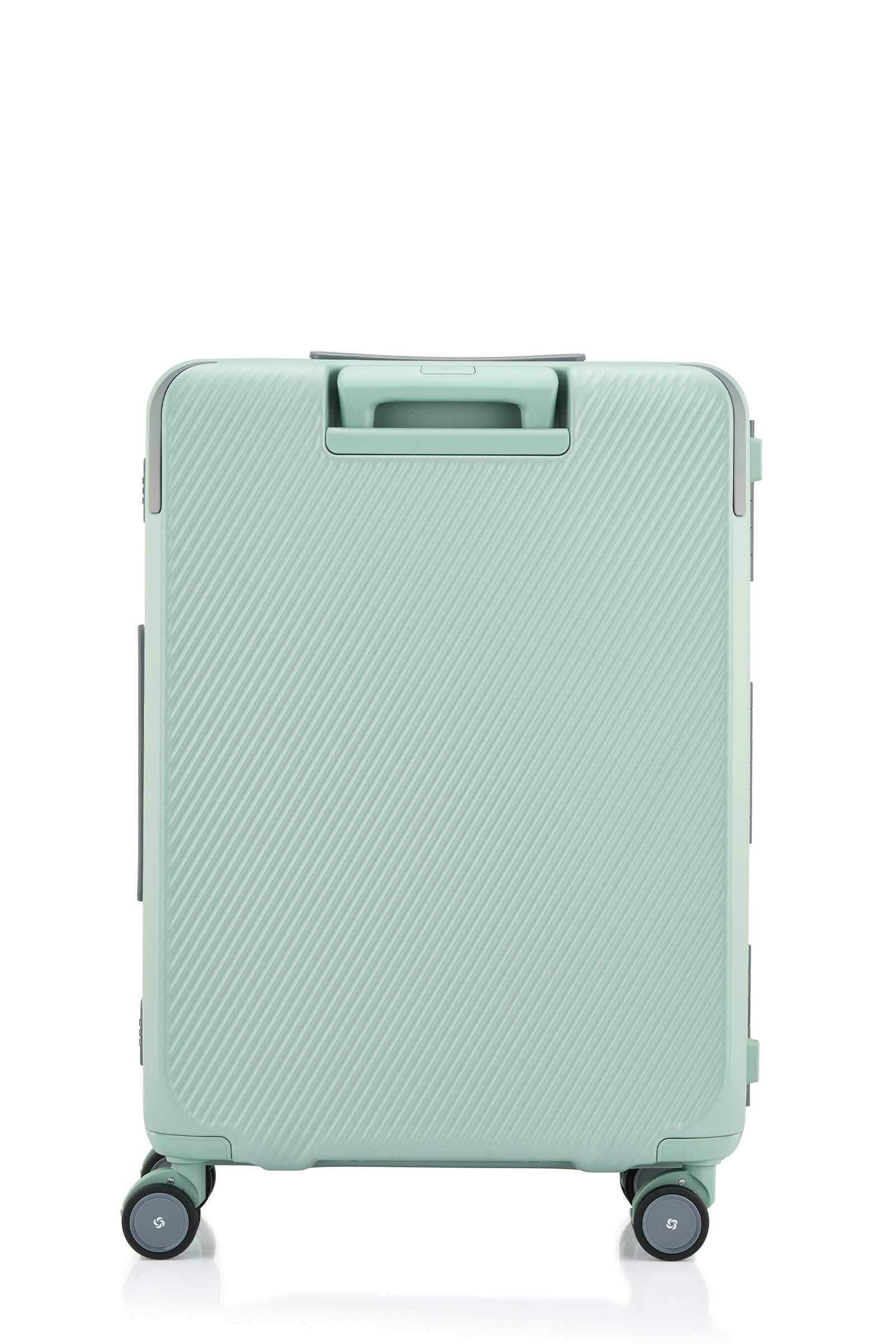 Back view of the Evox Spinner Medium luggage in Mint. Shop the Collection Online.