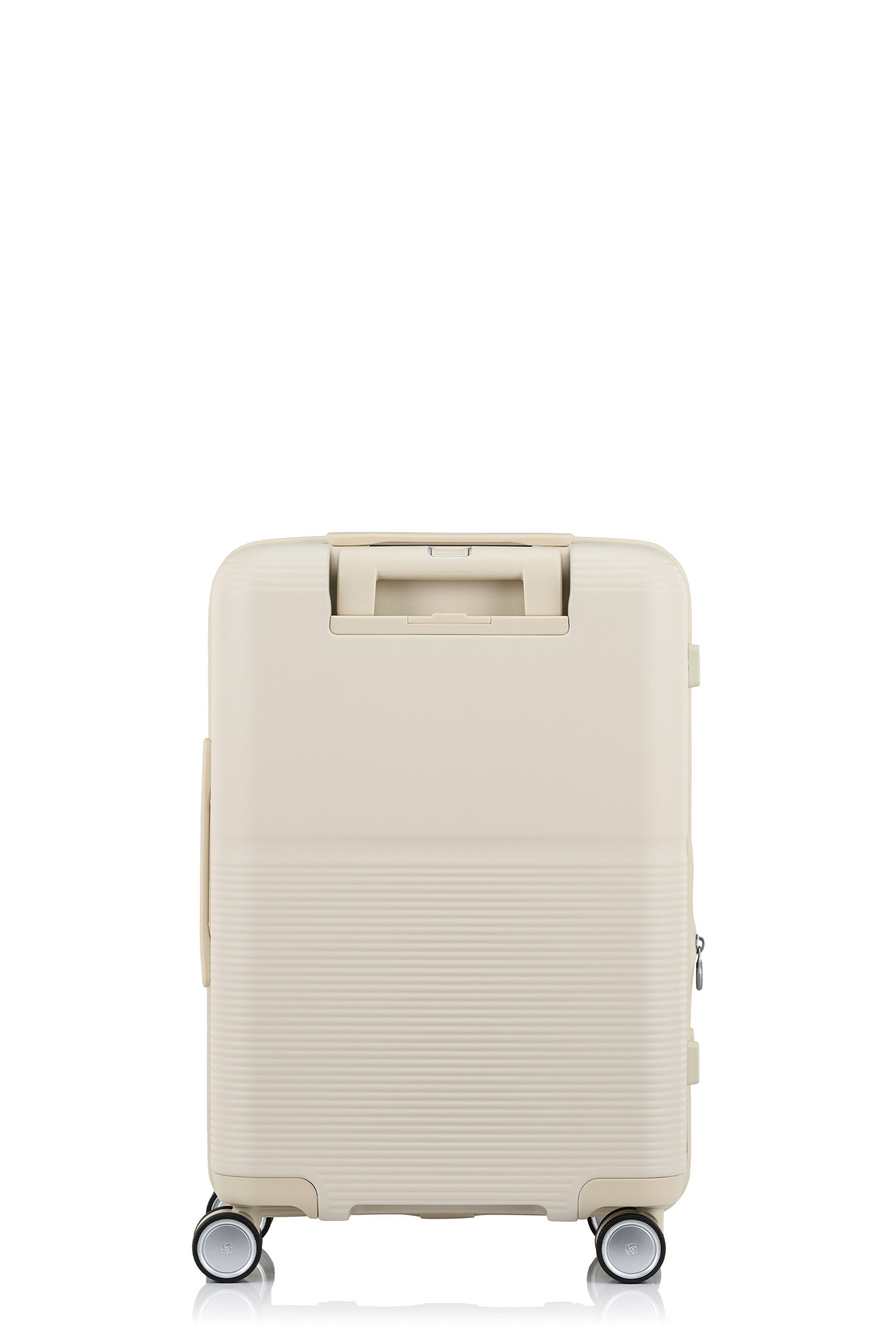 Back view of the Samsonite Flatform Spinner Cabin in Ivory. Shop the Latest Online