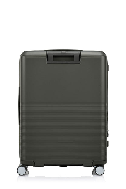 Back view of the Samsonite Flatform Spinner Medium in Dark Moss. Shop the Latest Online