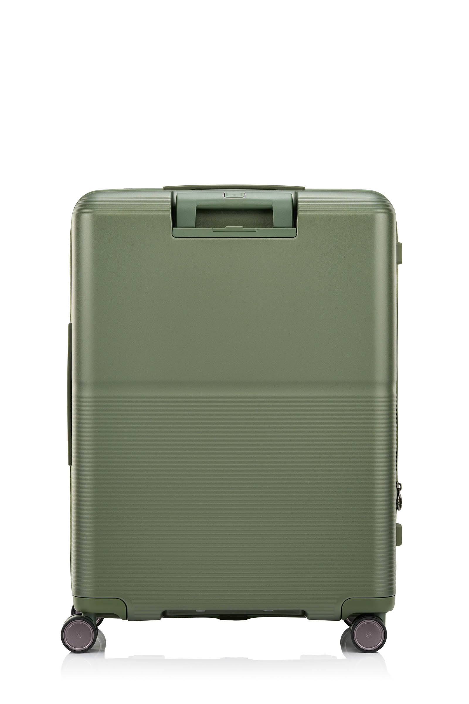 Back view of the Samsonite Flatform Spinner Medium in Metallic Green. Shop the Latest Online