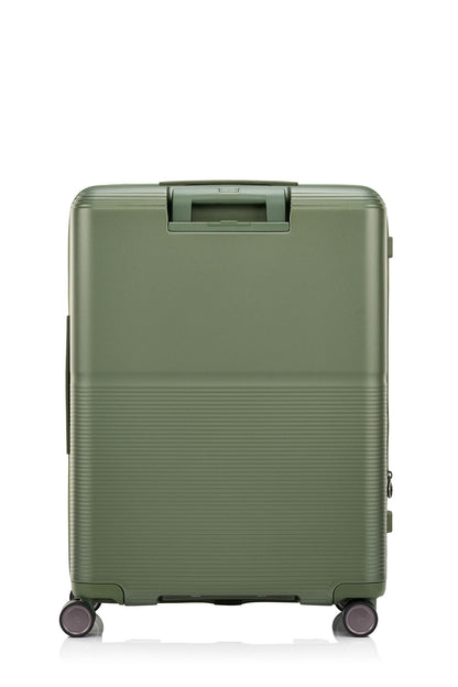 Back view of the Samsonite Flatform Spinner Medium in Metallic Green. Shop the Latest Online