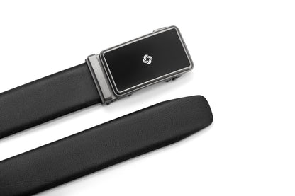 Buckle and end tip view of the Samsonite AAMIR II Bizplate Al Auto 02 Leather Black Belt. Find Online Today