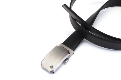 Buckle front view of the Samsonite AAMIR Basic Auto Belt in Black. Available Now Online.