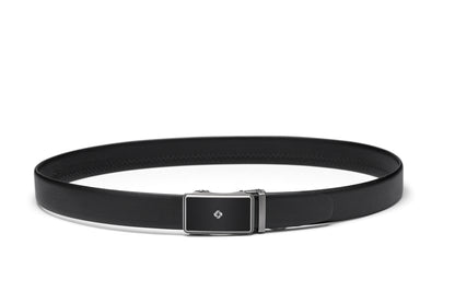 Buckled belt view of the Samsonite AAMIR II Bizplate Al Auto 02 Leather Black Belt. Find Online Today