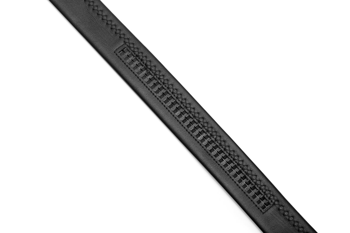 Close up back stitched view of the Samsonite AAMIR II Bizplate Al Auto 02 Leather Black Belt. Find Online Today