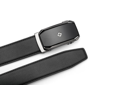 Close up buckle & end tip view of the AAMIR II BIZPLATE AL AUTO 04 BELT. Shop the Latest Online 