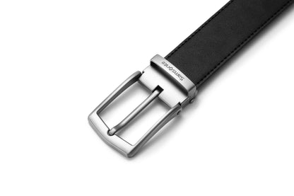 Close up buckle front view of the AAMIR II BIZPIN PLATE 04 BELT. Shop Now Online