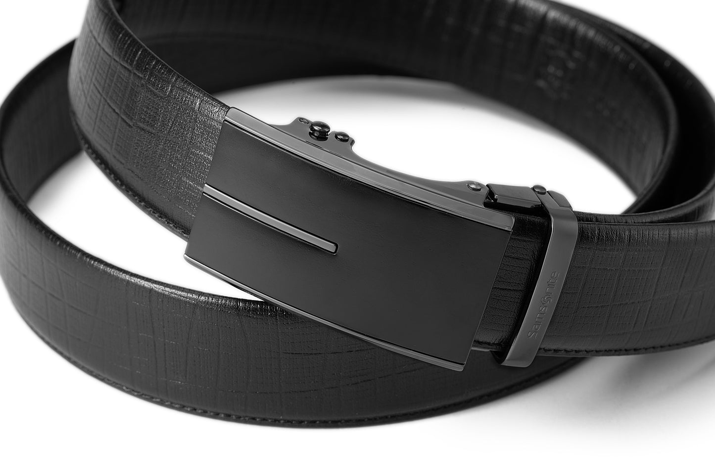 Close up side buckled view of the AAMIR II BIZAUTO PLATE 03 BELT. Now Available Online