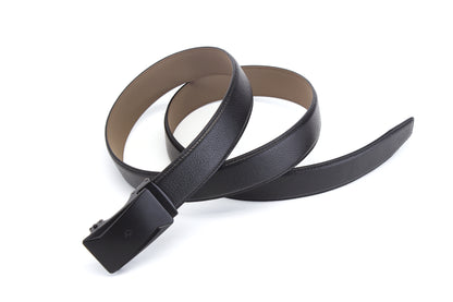 Extended roll view of the AAMIR Casual Auto Belt in Black. Find the Collection Online.