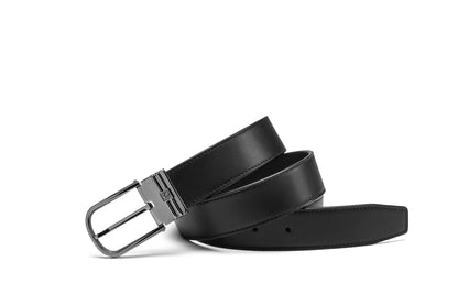 Extended rolled view of the Samsonite AAMIR II BIZCTR Arc Black Leather Belt. Shop Now Online