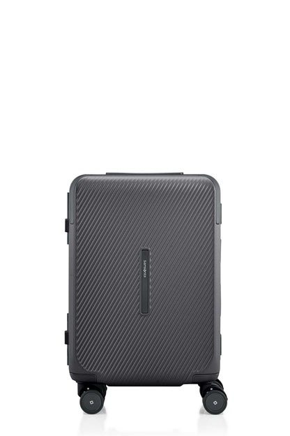 Front view of the Evox Spinner Cabin luggage in Graphite. Shop the Collection Online.
