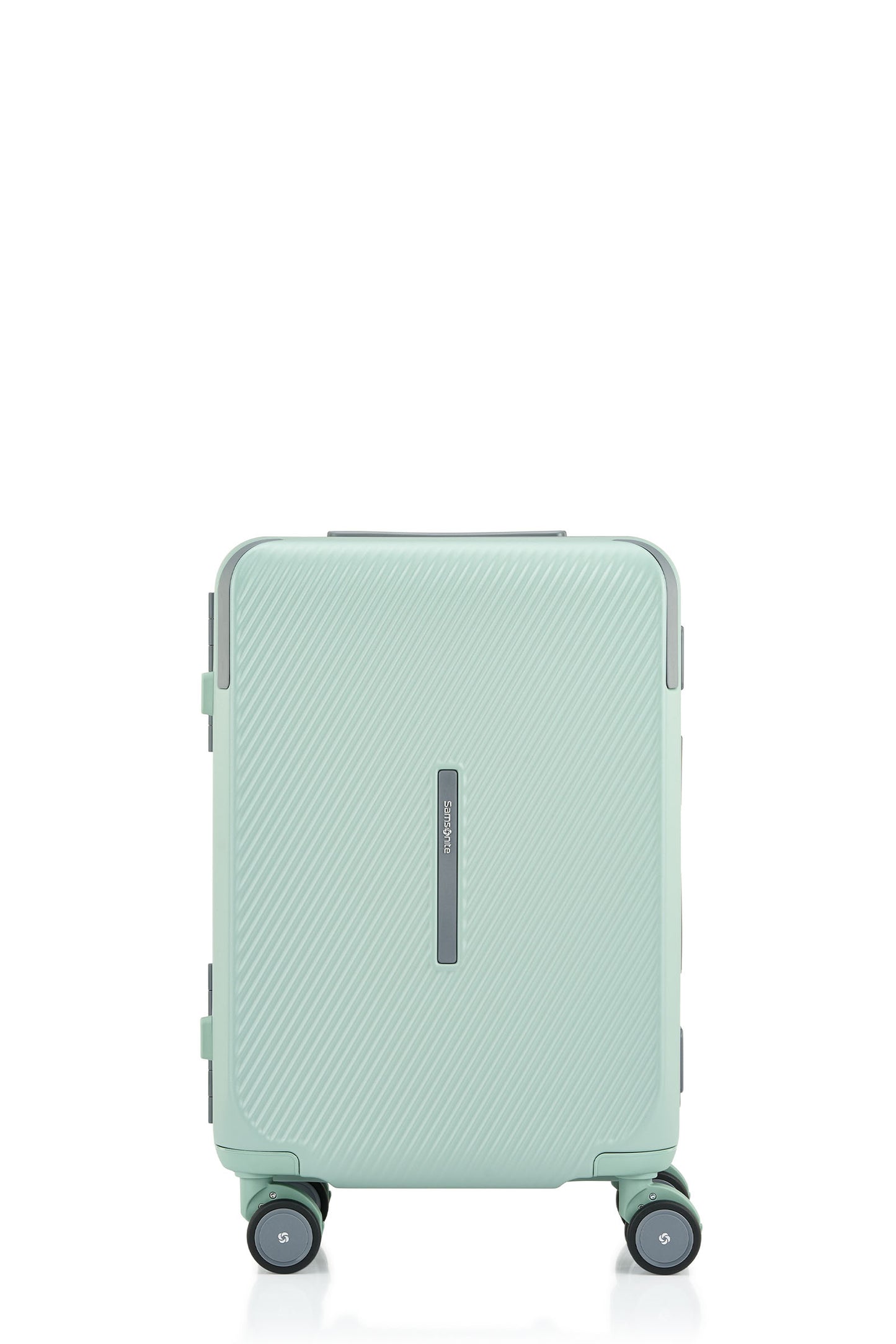 Front view of the Evox Spinner Cabin luggage in Mint. Shop the Collection Online.