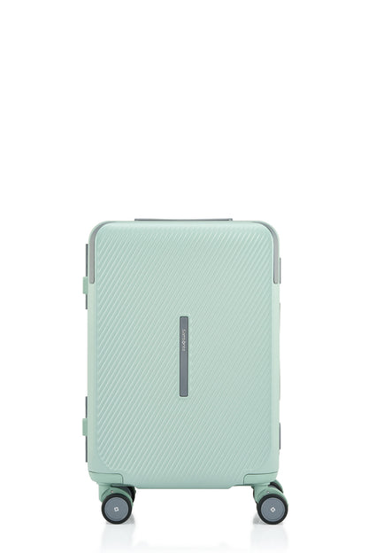Front view of the Evox Spinner Cabin luggage in Mint. Shop the Collection Online.