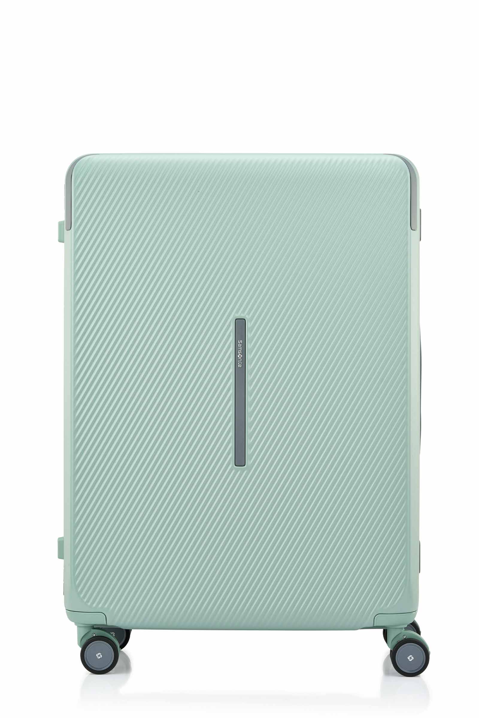 Front view of the Evox Spinner Large luggage in Mint. Shop the Collection Online.