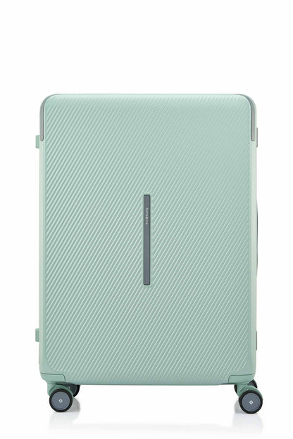 Front view of the Evox Spinner Large luggage in Mint. Shop the Collection Online.