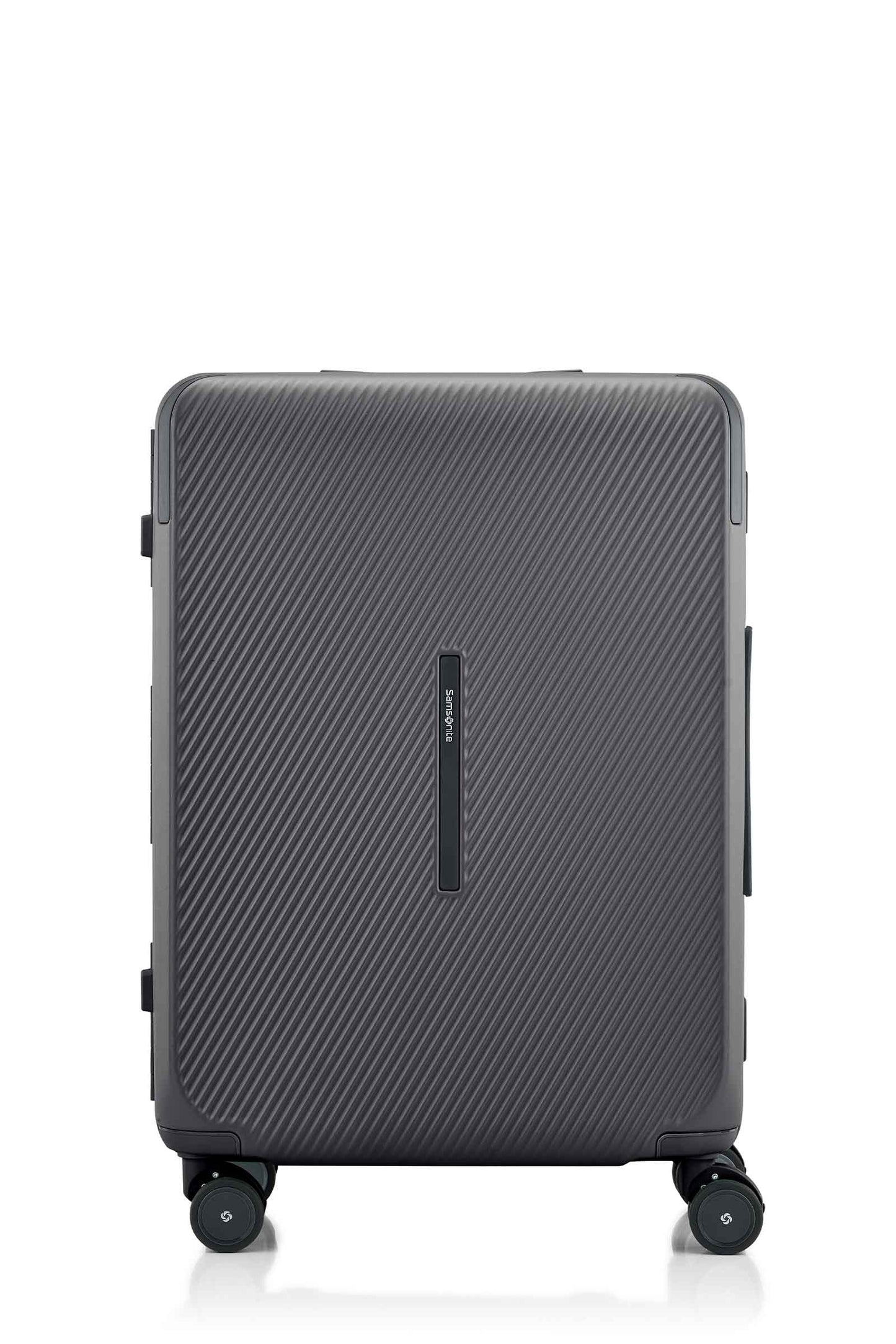 Front view of the Evox Spinner Medium luggage in Graphite. Shop the Collection Online.