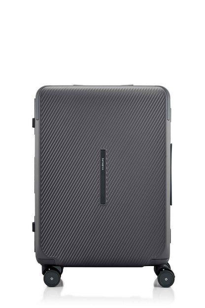 Front view of the Evox Spinner Medium luggage in Graphite. Shop the Collection Online.