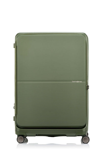 Front view of the Samsonite Flatform Spinner Large in Metallic Green. Shop the Latest Online