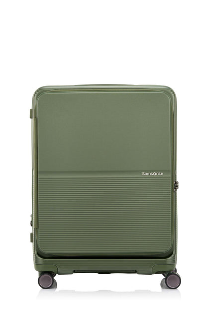 Front view of the Samsonite Flatform Spinner Medium in Metallic Green. Shop the Latest Online