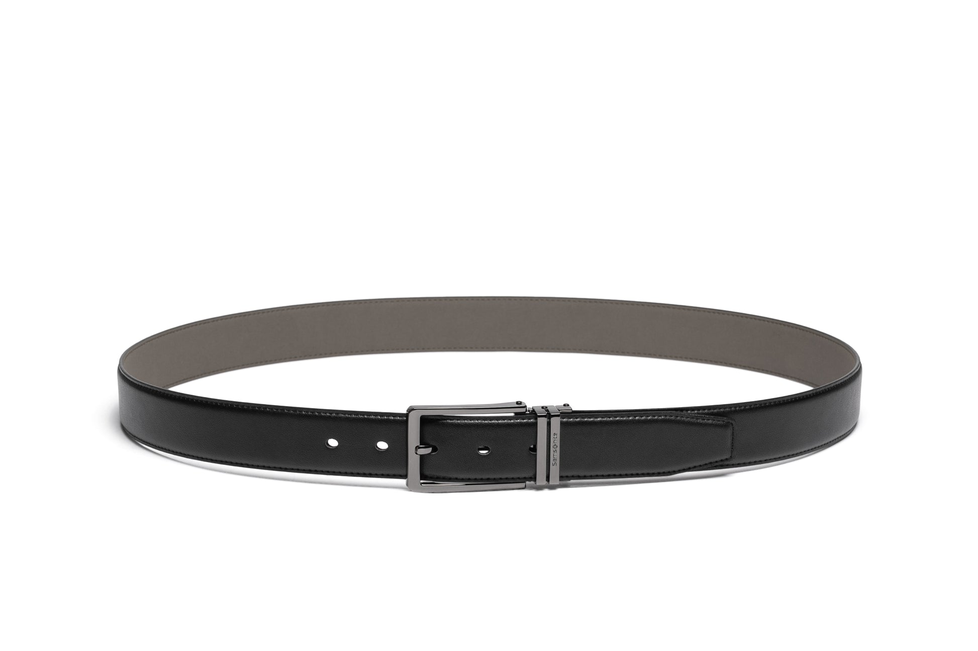 Full buckled view of the Samsonite AAMIR II Bizctr Square Belt in Black. Available Online Now