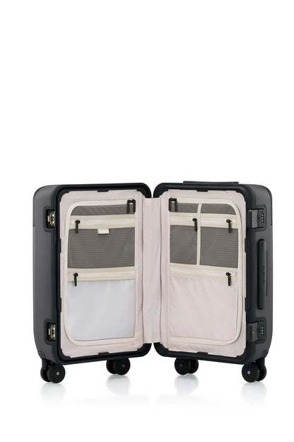 Interior view of the Evox Spinner Cabin luggage in Graphite. Shop the Collection Online.