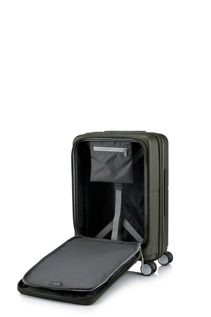 Interior view of the Samsonite Flatform Spinner Cabin in Dark Moss. Shop the Latest Online