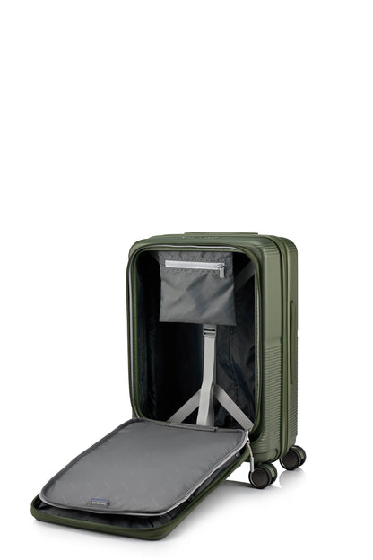 Interior view of the Samsonite Flatform Spinner Cabin in Metallic Green. Shop the Latest Online