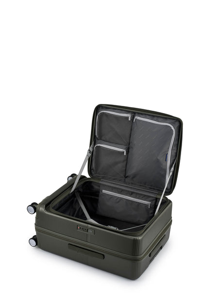 Interior view of the Samsonite Flatform Spinner Medium in Dark Moss. Shop the Latest Online