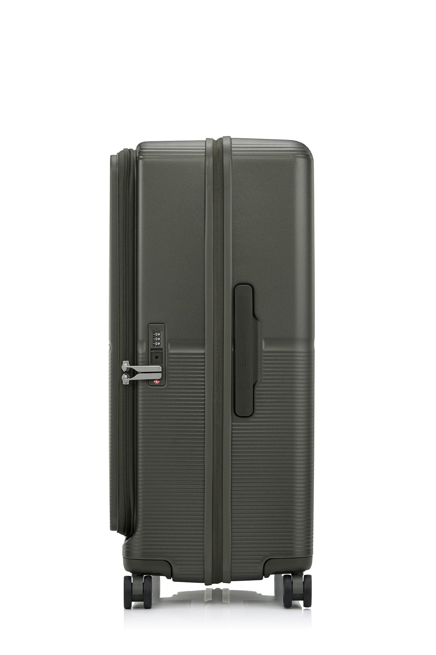 Other Side view of the Samsonite Flatform Spinner Large in Dark Moss. Shop the Latest Online