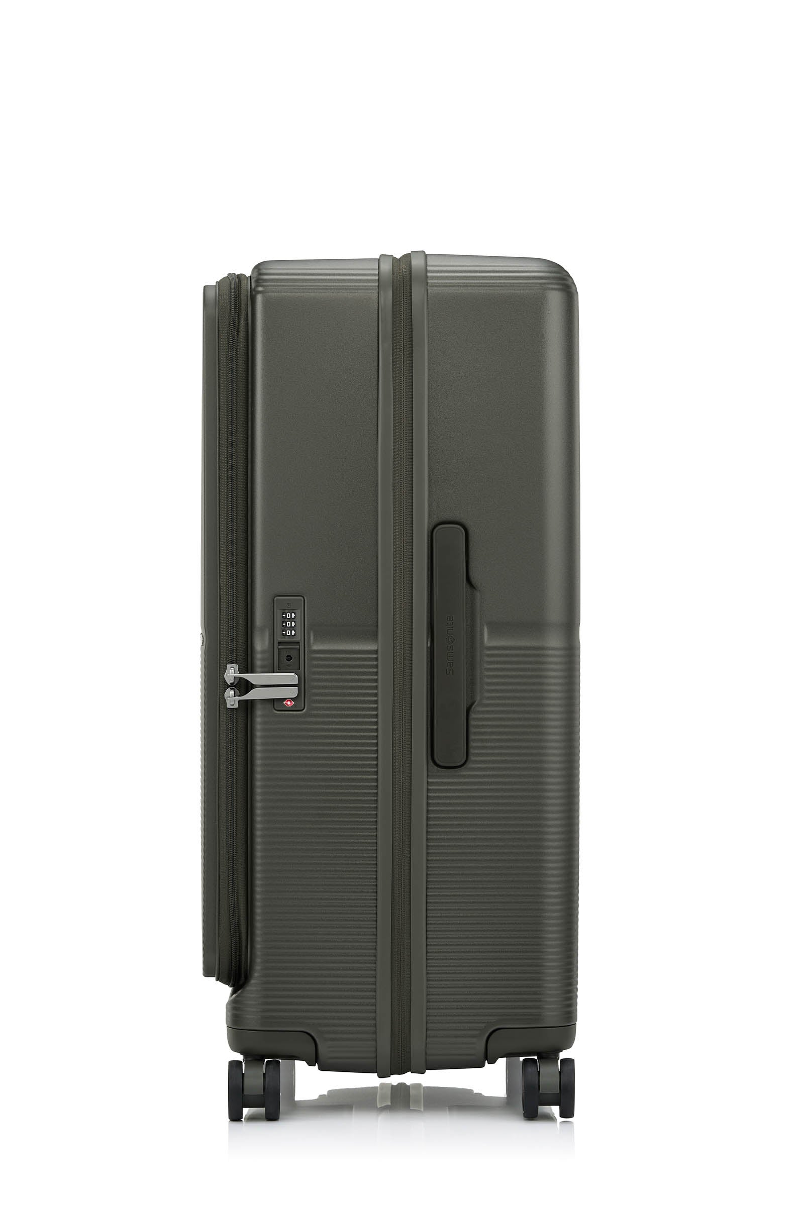 Other Side view of the Samsonite Flatform Spinner Large in Dark Moss. Shop the Latest Online