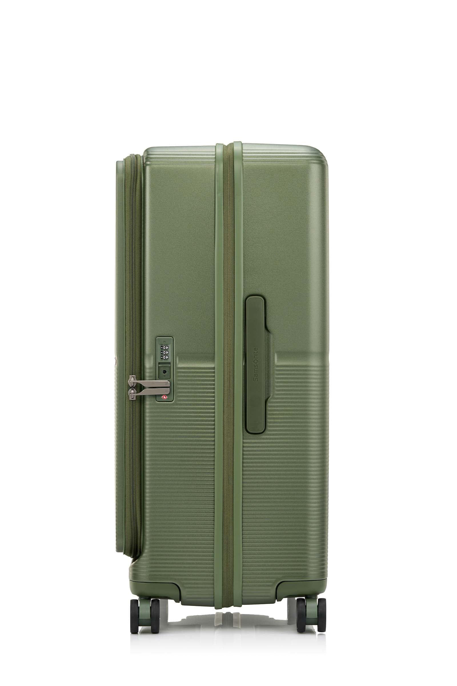 Other Side view of the Samsonite Flatform Spinner Large in Metallic Green. Shop the Latest Online