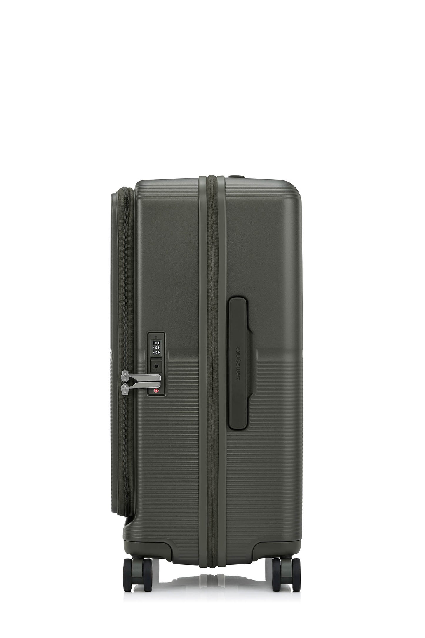 Other Side view of the Samsonite Flatform Spinner Medium in Dark Moss. Shop the Latest Online