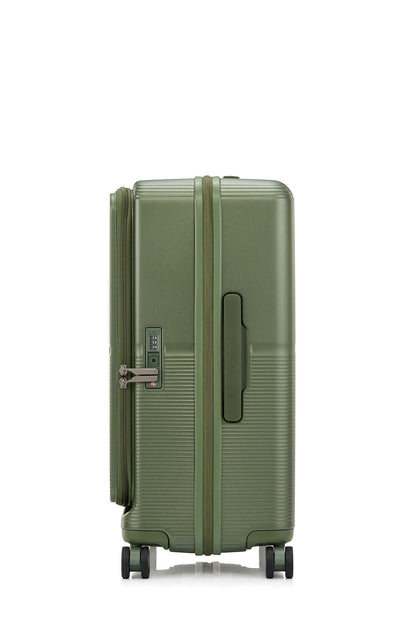 Other Side view of the Samsonite Flatform Spinner Medium in Metallic Green. Shop the Latest Online