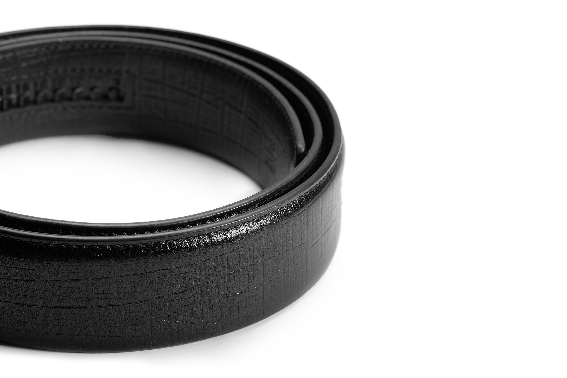 Rolled leather belt view of the AAMIR II BIZAUTO PLATE 03 BELT. Now Available Online