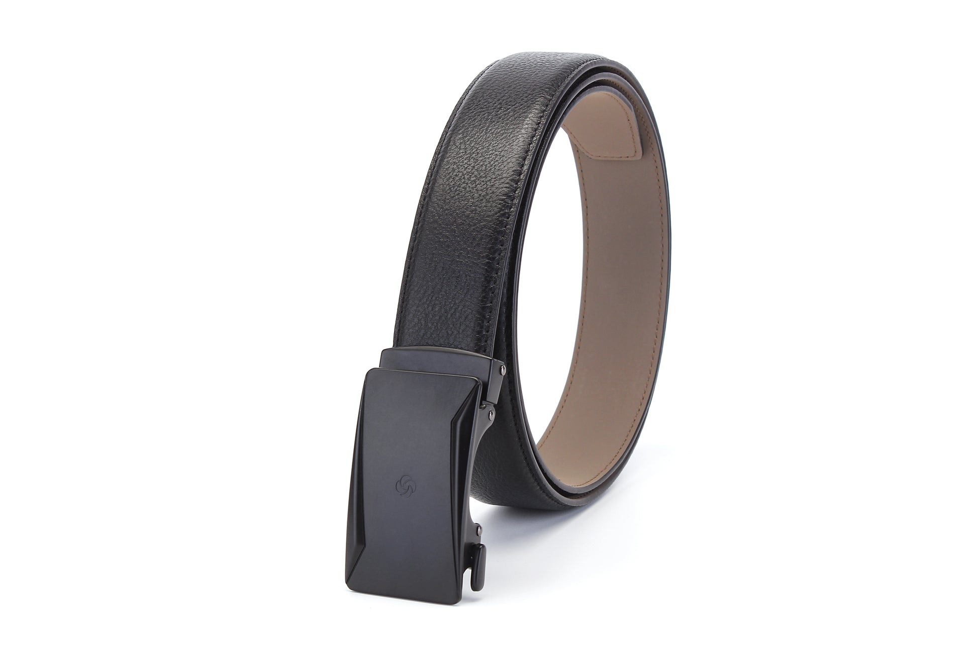 Rolled up view of the AAMIR Casual Auto Belt in Black. Find the Collection Online.