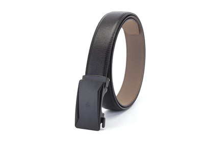 Rolled up view of the AAMIR Casual Auto Belt in Black. Find the Collection Online.