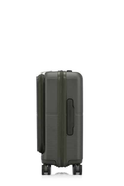 Side view of the Samsonite Flatform Spinner Cabin in Dark Moss. Shop the Latest Online