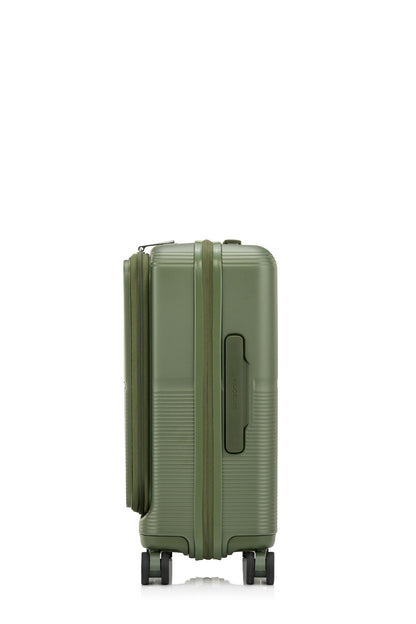 Side view of the Samsonite Flatform Spinner Cabin in Metallic Green. Shop the Latest Online