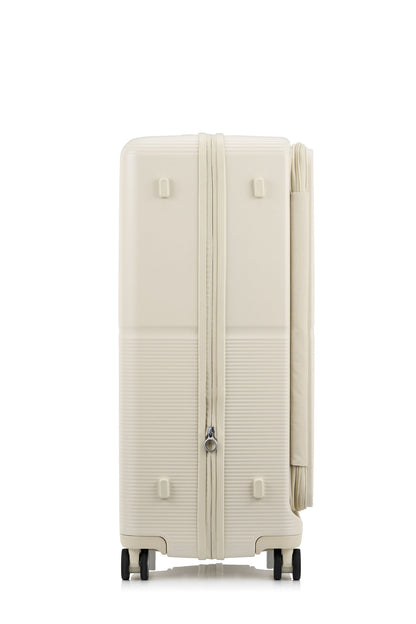 Side view of the Samsonite Flatform Spinner Large in Ivory. Shop the Latest Online