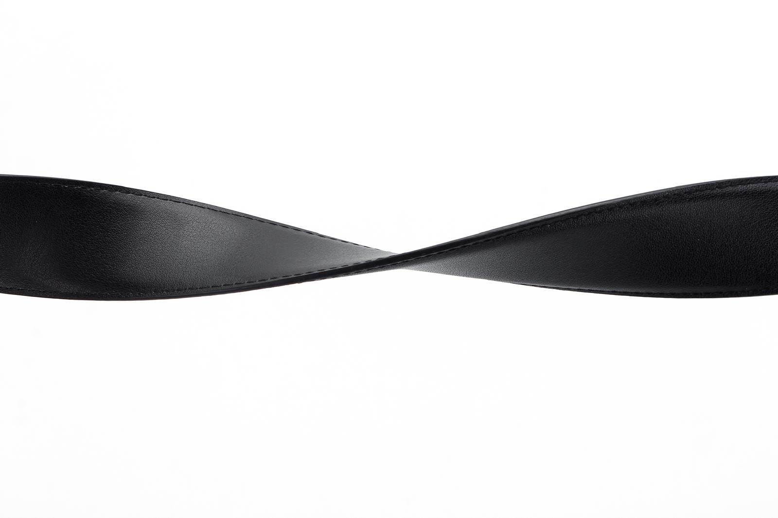 Twisted belt view of the AAMIR Basic Auto Golden Logo Belt in Black. Shop Online Today.
